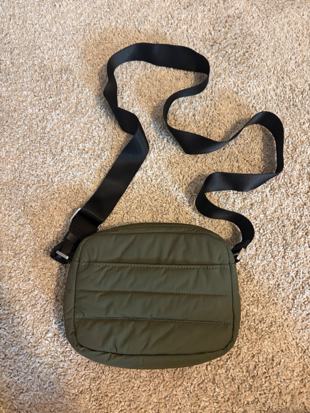 Away Olive Green Quilted Belt Bag with Black Strap